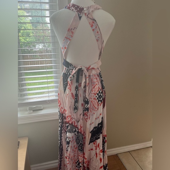 [S]ATL Abel The Label Aztec Geo Print Maxi Dress Slit Open Back Boho - Picture 8 of 12